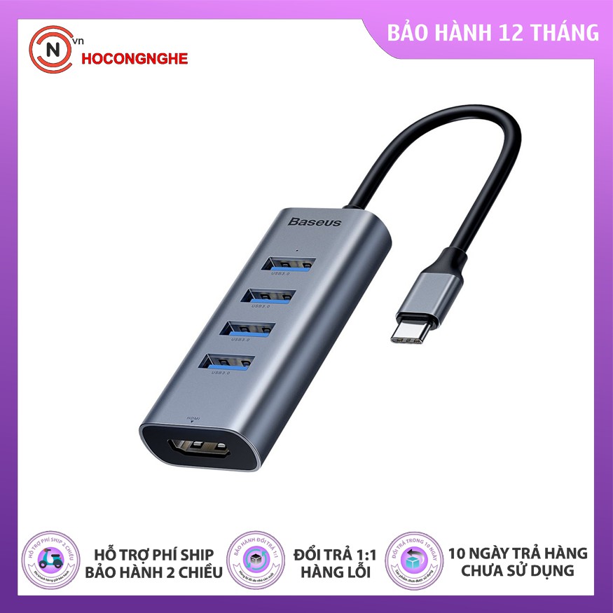 [ GIÁ HỦY DIỆT ] Bộ chuyển đổi Type C sang 4 cổng USB + HDMI Baseus CAHUB-N0G