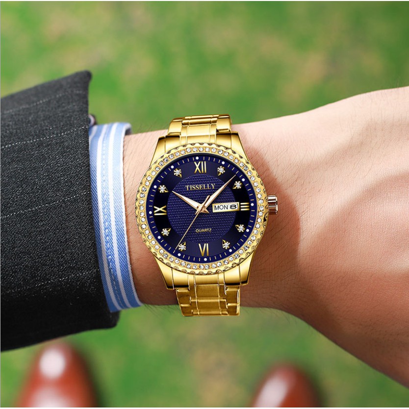 Đồng hồ nam TISSELLY mặt đính đá tuyệt đẹp, dây thép cao cấp bền màu ( Tặng kèm tháo mắc, tỳ hưu, Mã: ATS01 ) | BigBuy360 - bigbuy360.vn