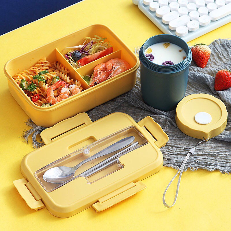 HỘP CƠM LÚA MẠCH 2 TẦNG KÈM BỘ ĐŨA THÌA