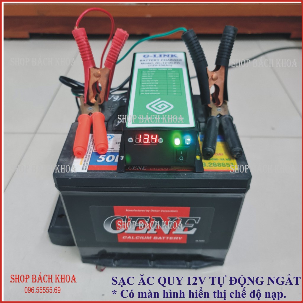 Sạc acquy 12V 100Ah, tự động ngắt. Dùng cho ô tô, xe máy, xe nâng. Sạc dự phòng cho máy phát điện, trạm BTS, PCCC…