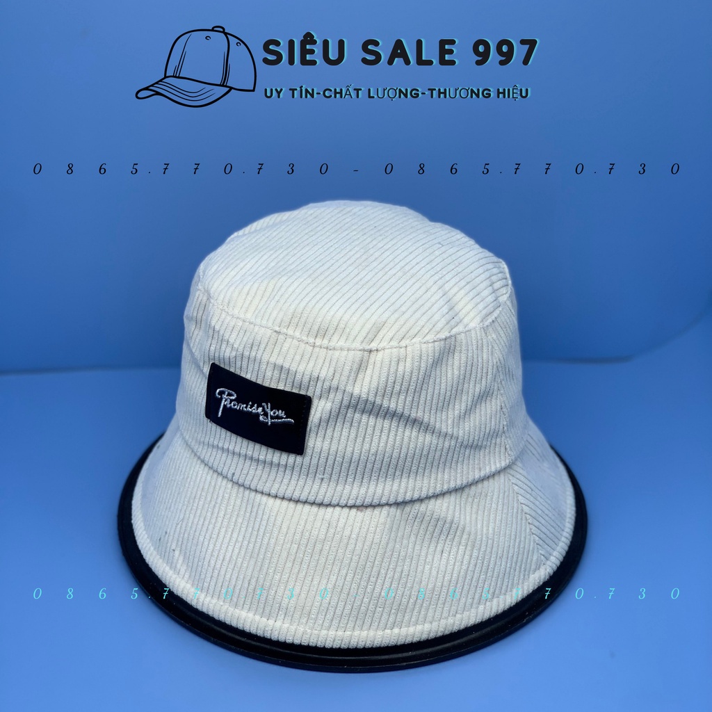 MŨ VÀNH CỤP CHẤT NHUNG GÂN DÀY 2 LỚP LOGO PROMISYOU HOT TREND FORM CHUẨN NAM NỮ 48-56CM