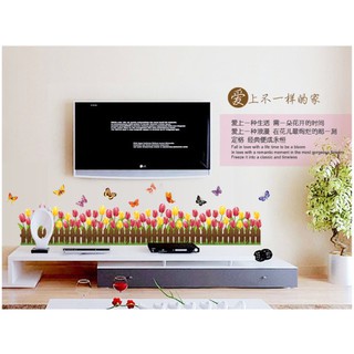 Decal vườn hoa tulip dán chân tường, trang trí phòng xinh