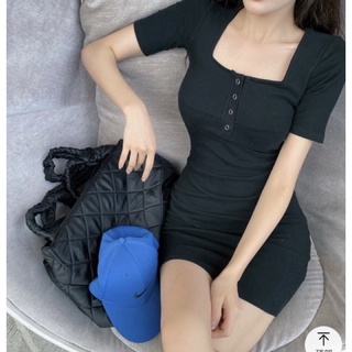 đầm nút bấm tay ngắn thun gân (ap)