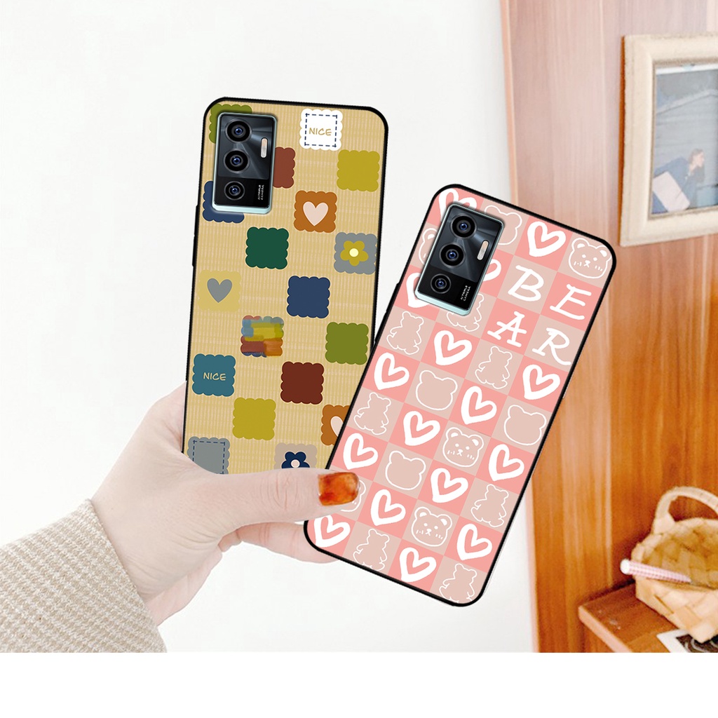 Ốp lưng Vivo V23e - Vivo V23 5G in họa tiết caro trái tim, gấu bear dễ thương