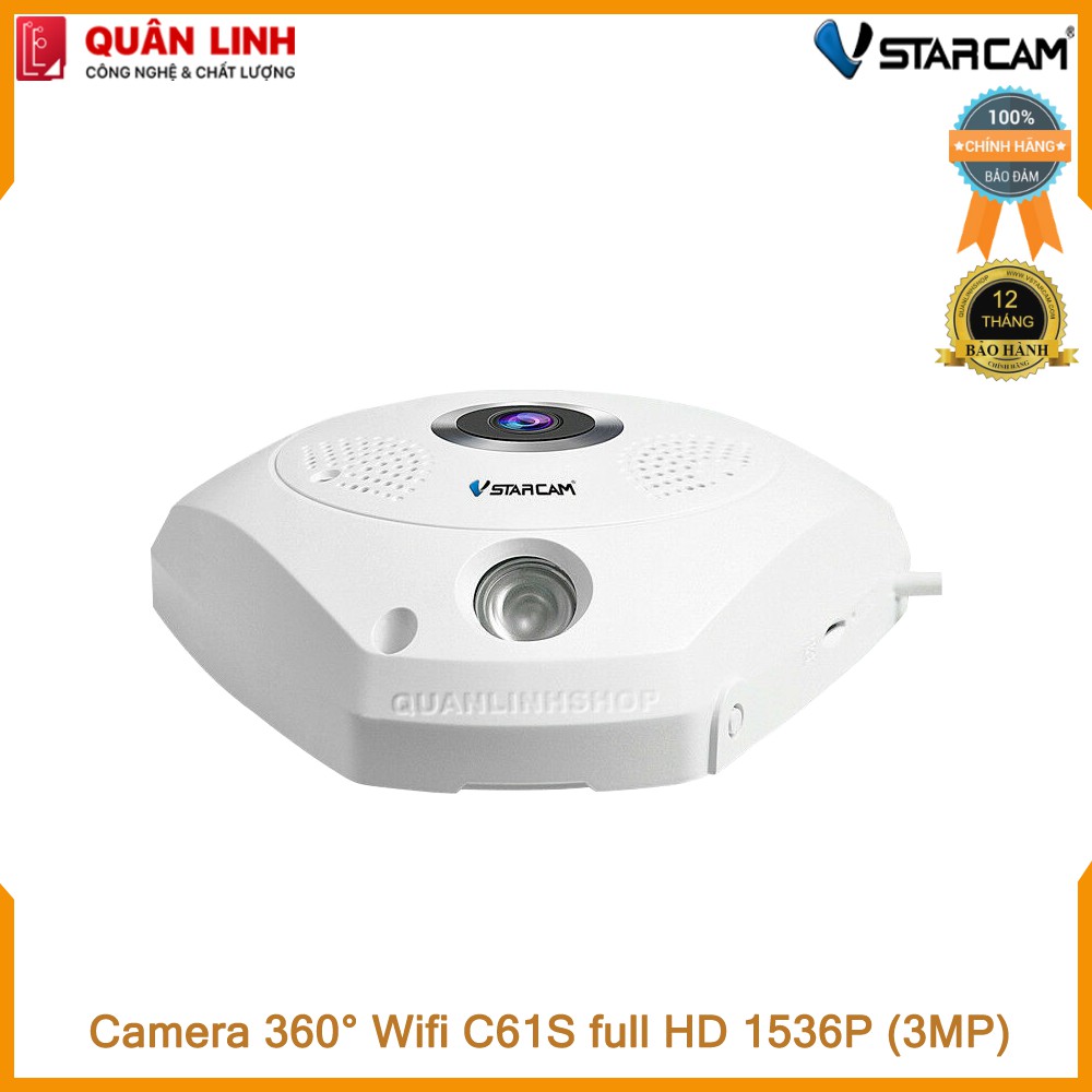 Camera Wifi IP Vstarcam C61s Full HD 1536P ốp trần, góc rộng 180 độ kèm thẻ 64GB