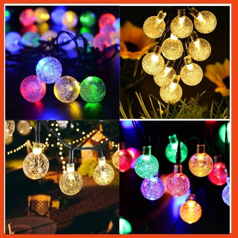 Dây đèn led trang trí Tết, quán cà phê, decor phòng, bóng tròn bi bọt pha lê trong suốt dài 10m 60 bóng loại cắm điện