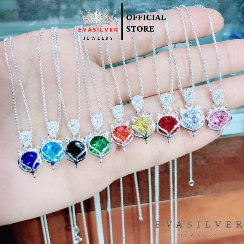Dây chuyền bạc nữ mặt hồ ly gắn đá phong thủy, Vòng cổ Evasilver chất liệu bạc ý cao cấp