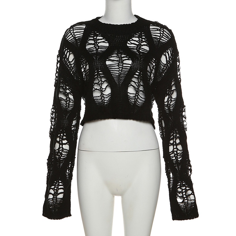 Áo Sweater Dệt Kim Tay Dài Cổ Tròn Thiết Kế Mới Quyến Rũ Thời Trang