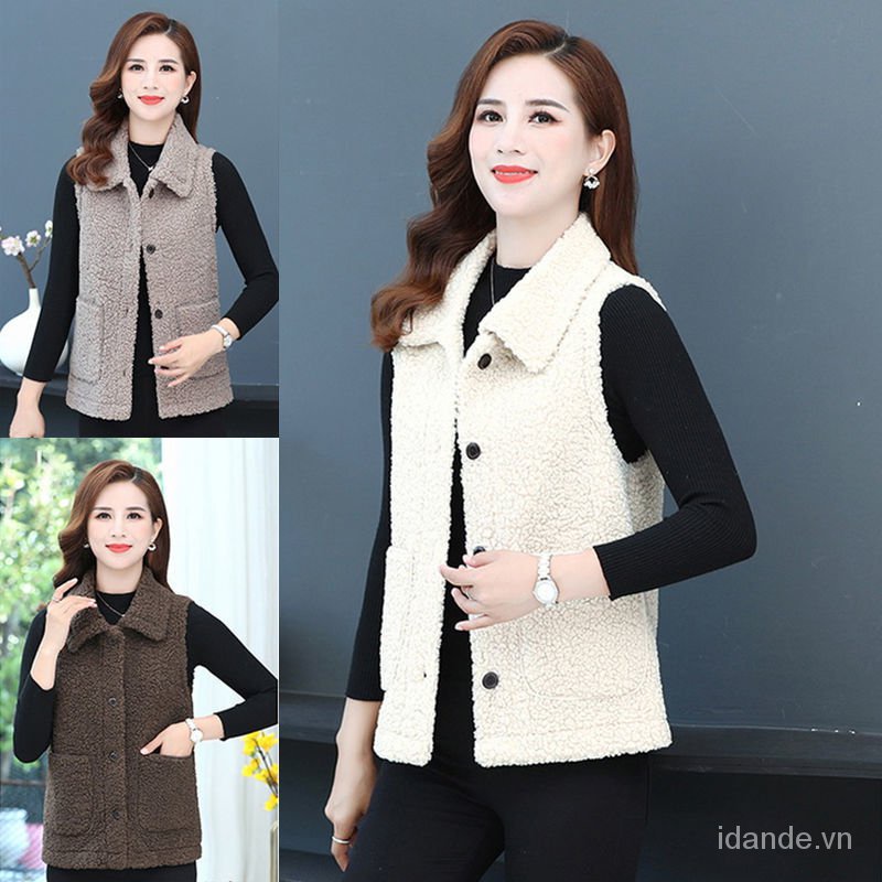 Áo vest gile bằng vải len dày dùng khoác giữ ấm vào mùa thu đông dành cho phụ nữ trung niên