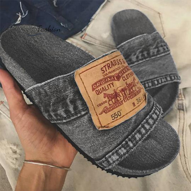 Dép quai ngang denim thời trang cho nữ 2021