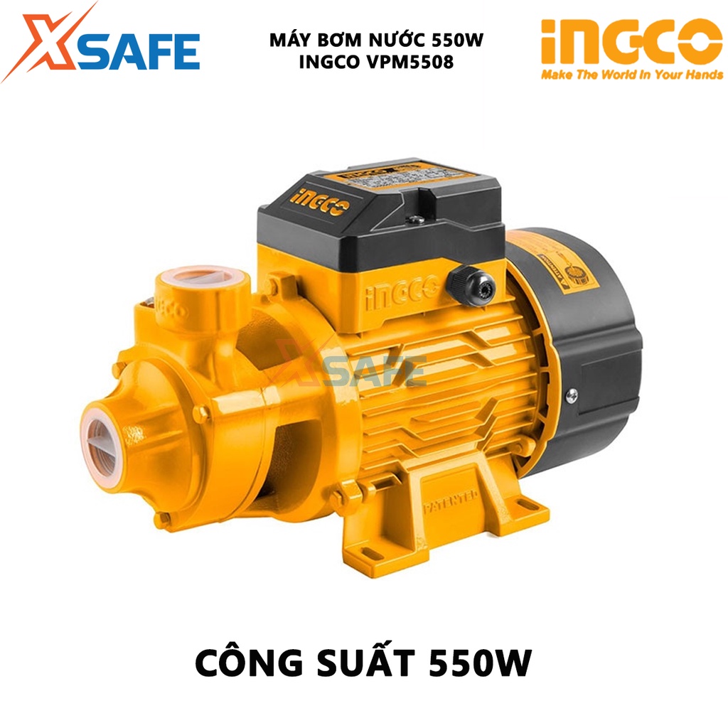 Máy bơm nước INGCO VPM5508 công suất 550W (0,75HP), chiều cao bơm 45m, độ hút sâu 8m, mô tơ dây đồng - chính hãng