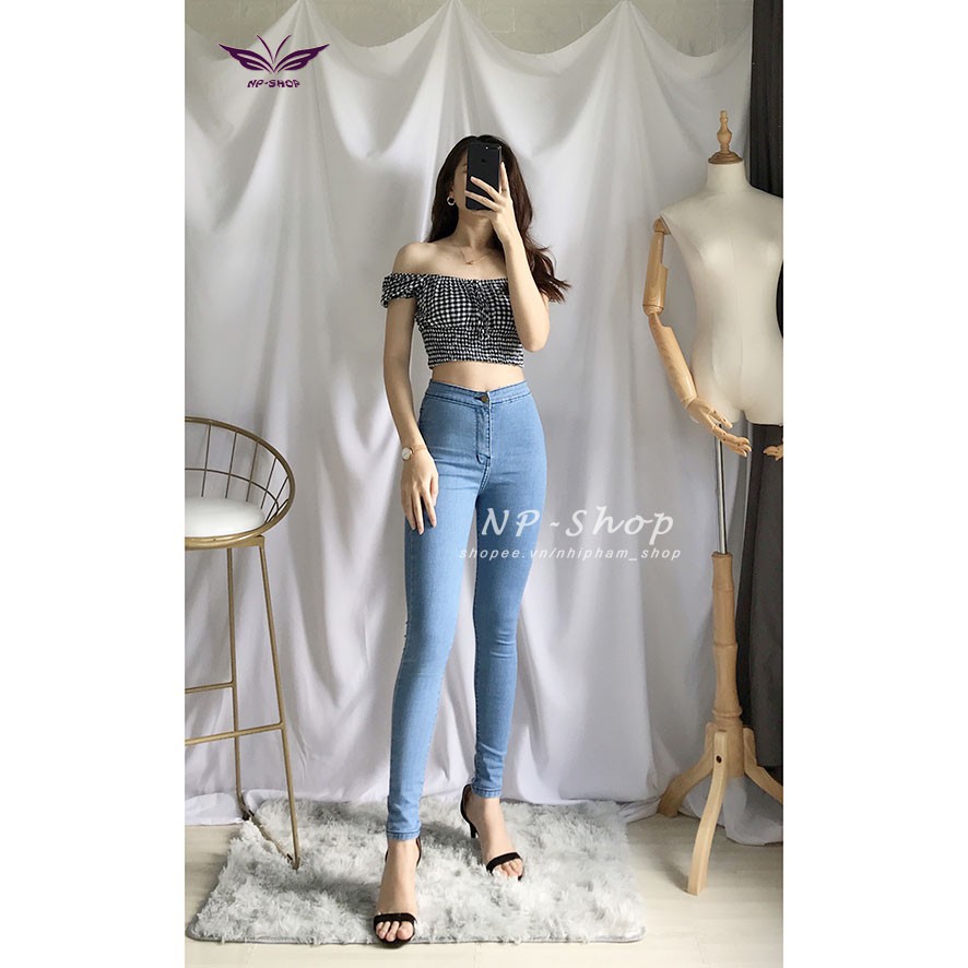 Quần bò jeans cạp cao, dáng ôm co giãn nữ ko túi | WebRaoVat - webraovat.net.vn