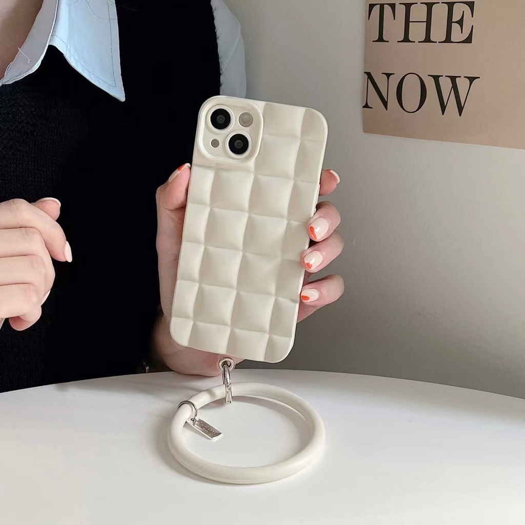 Thời Trang Ốp Điện Thoại Tpu Mềm Hình Vuông Họa Tiết Kẻ Ô 3D Có Vòng Đeo Tay Cho Iphone 13 12 pro max 11 pro max xs max xr X