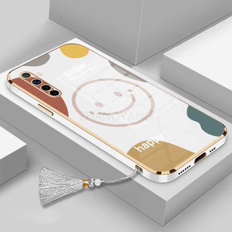 Ốp Điện Thoại TPU Silicon Mạ Điện Hình Mặt Cười Kèm Dây Đeo Cho Realme 6 6 pro