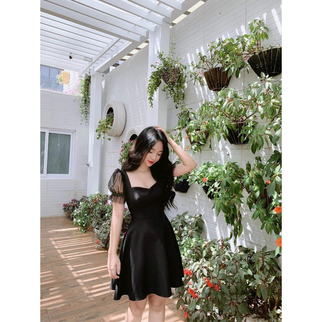 Đầm xòe dạo phố tay lưới đính ngọc siêu hot [HÀNG CÓ SẴN]