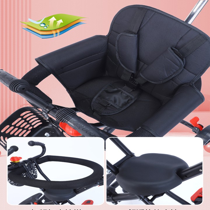 Xe Đẩy Gấp Gọn Cho,Bé Có Đệm , Dây Đai An Toàn 4 Bánh Gấp Gọn Thoáng Lưng Cho Bé