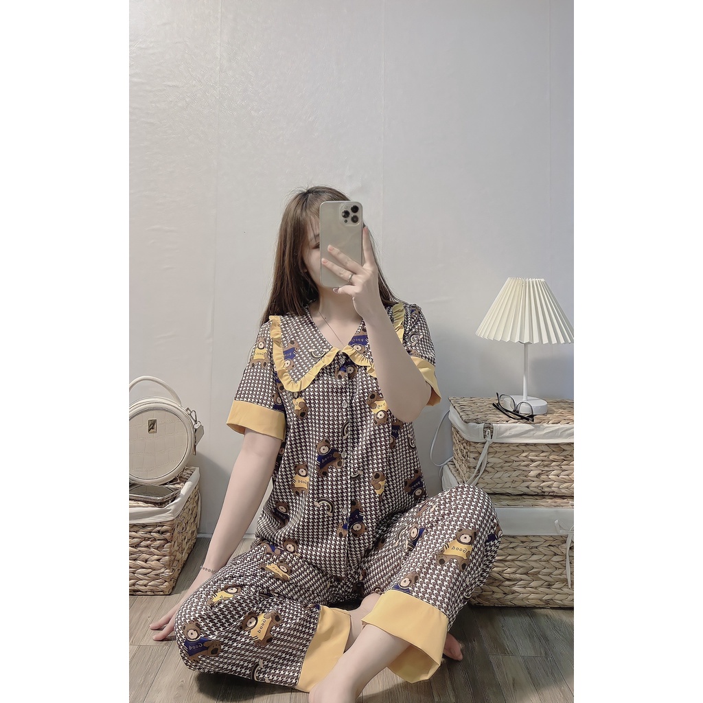 Đồ Bộ Pijama Nữ Lụa Mango Cao Cấp,Tay Cộc Quần Dài,Hàng Thiết Kế Tiểu Thơ, Chất Vải Mềm Mịn,Siêu Mát MG03
