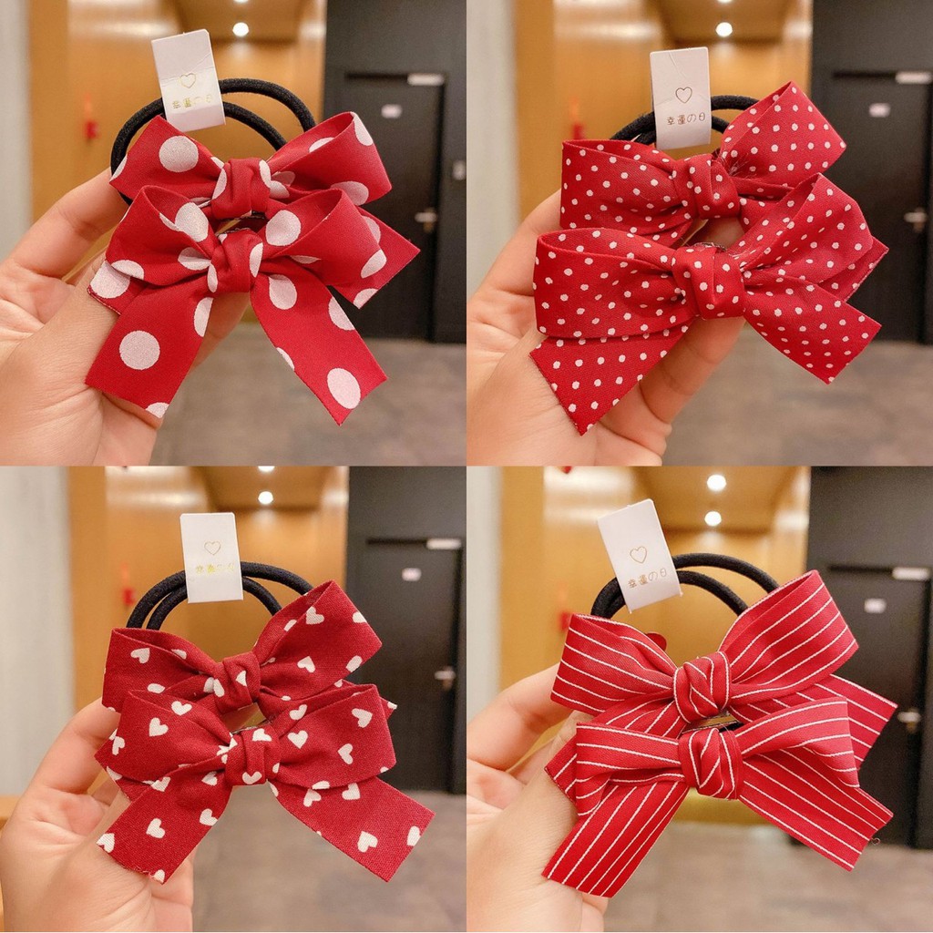 Set 2 cột tóc nơ màu đỏ cực xinh phong cách hàn Quốc - selenshop