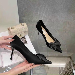Giầy nơ gót nhọn da mềm ảnh thật