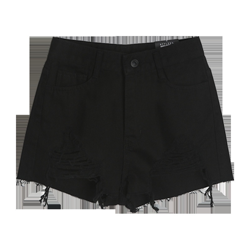 Quần Short Denim Lưng Cao Ống Rộng Thiết Kế Xẻ Rách Cá Tính