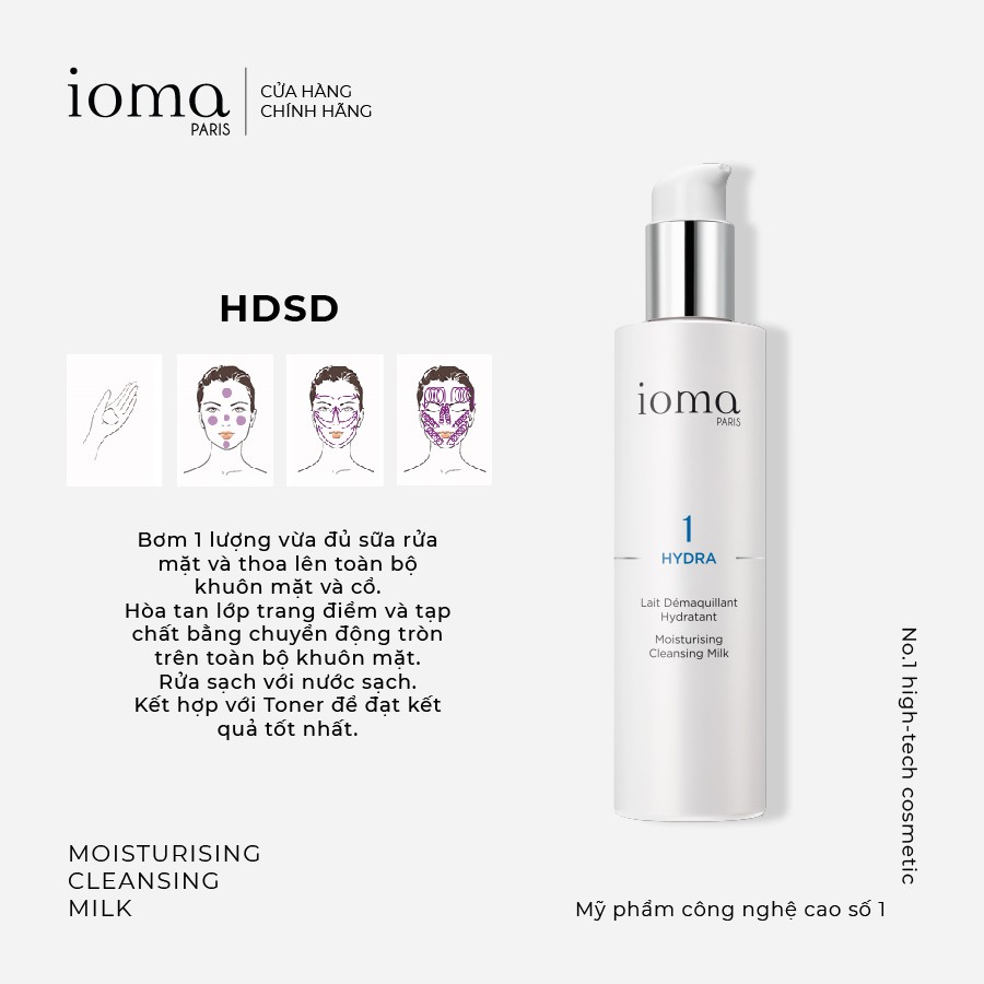 Sữa rửa mặt cấp ẩm toàn diện IOMA PARIS Moisturising Cleansing Milk 200ml