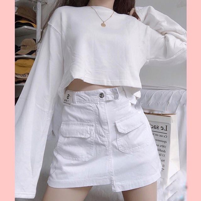 Chân Váy Jean Trắng Đen túi cách điệu - Hình thật hàng có sẵn MS: 073 | BigBuy360 - bigbuy360.vn