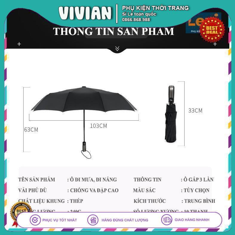 Ô Dù Tự Động ☔ĐÓNG MỞ 2 CHIỀU☔ Dù đi mưa KT lớn 63x103cm, tránh nắng tăng cường gia cố 10 THANH ĐỠ gấp ba lần