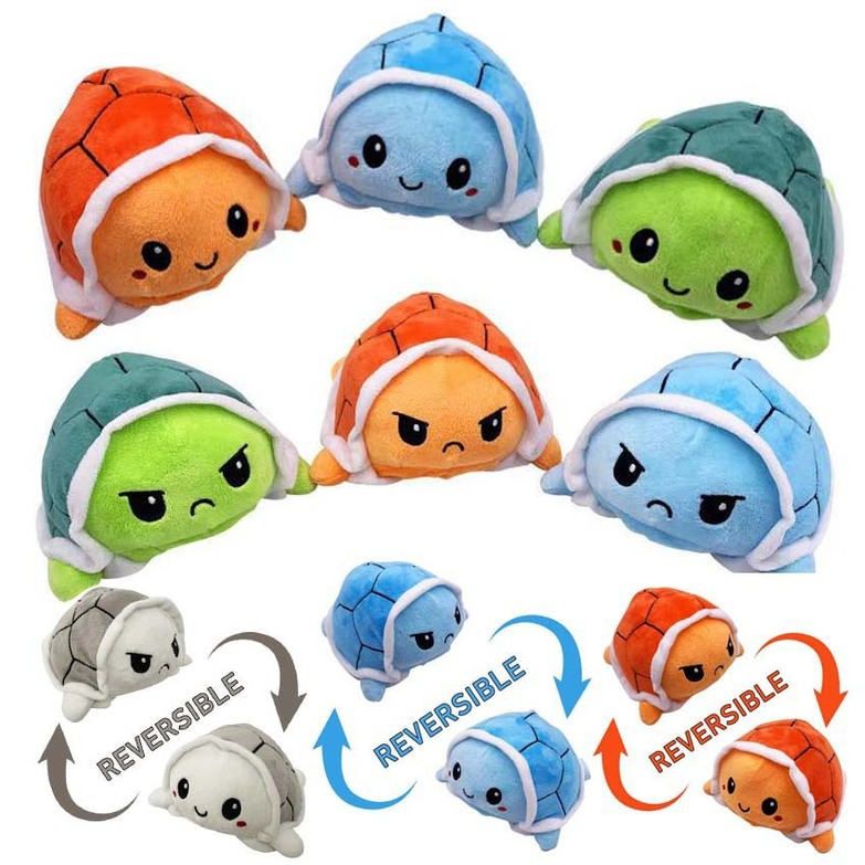 Multi-color optional 2-sided emotion-switching stuffed turtle