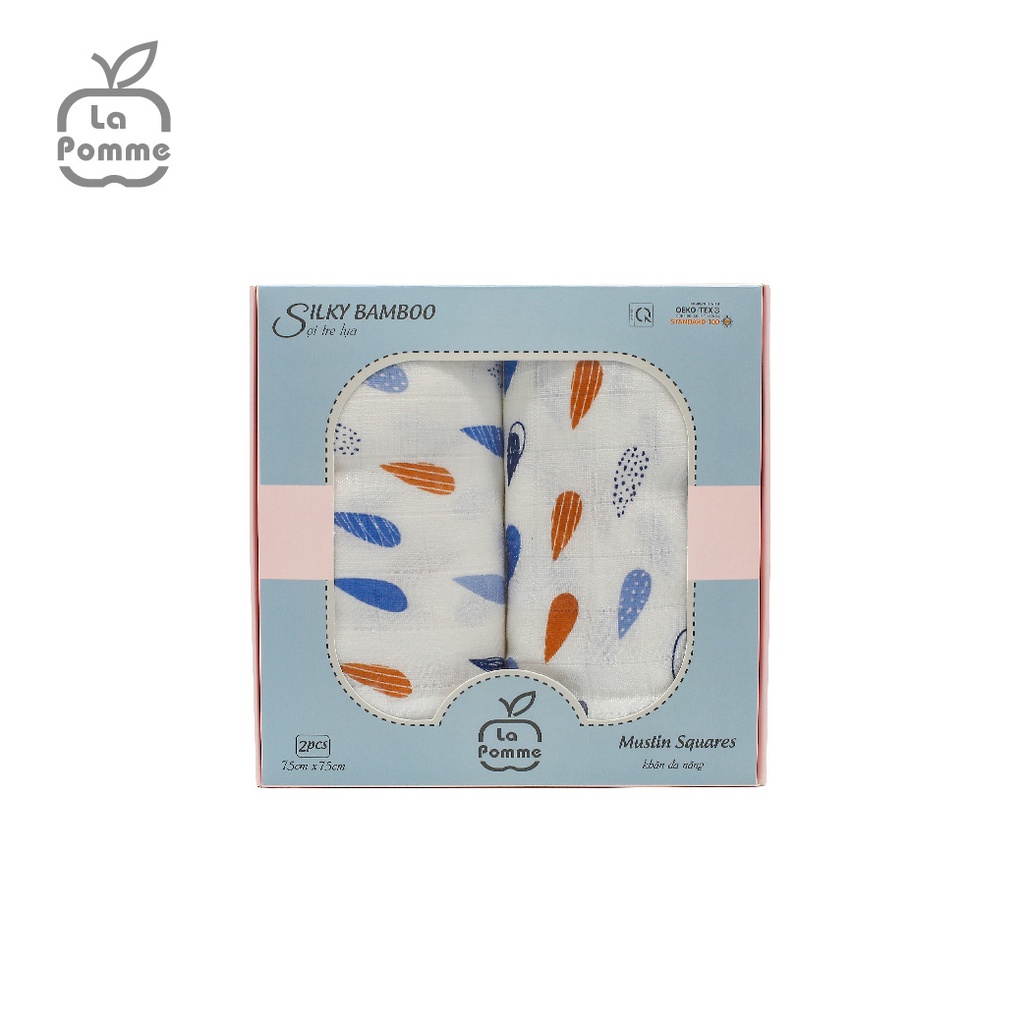 (MamanBébé chính hãng)(THÁNG 12 - MUA 2 GIẢM 5%, MUA 3 GIẢM 10%) K002 Set 2 Khăn đa năng sợi tre lụa (75x75cm) La pomme