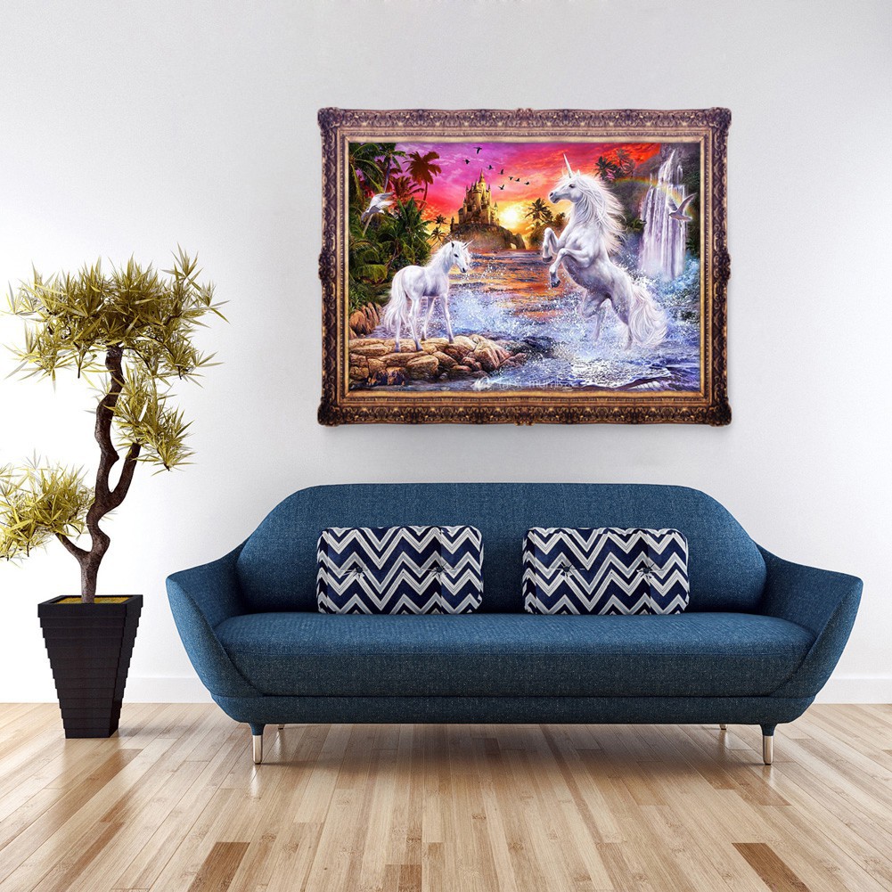 Bộ tranh tự đính đá 5D họa tiết 2 con ngựa trắng trang trí nội thất | BigBuy360 - bigbuy360.vn
