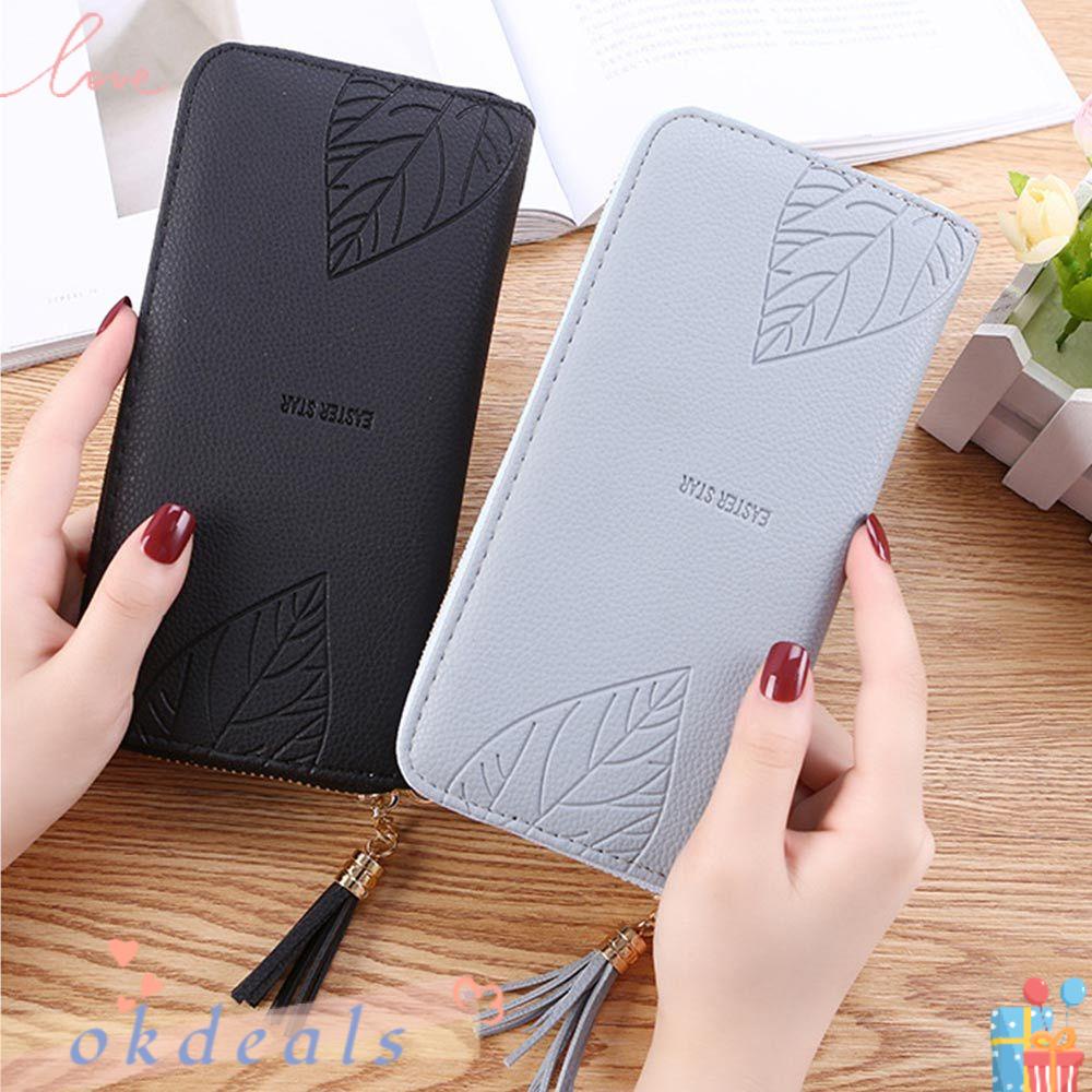Ví Da PU Dáng Dài In Họa Tiết Chiếc Lá Xinh Xắn Cho Nữ