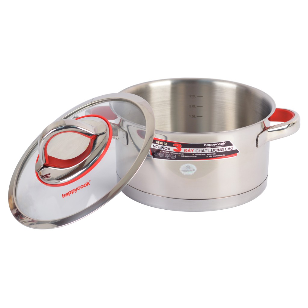 Nồi Inox Cao Cấp 3 Đáy Nắp Kiếng Happy Cook Aries Plus 24cm HC-24ARP