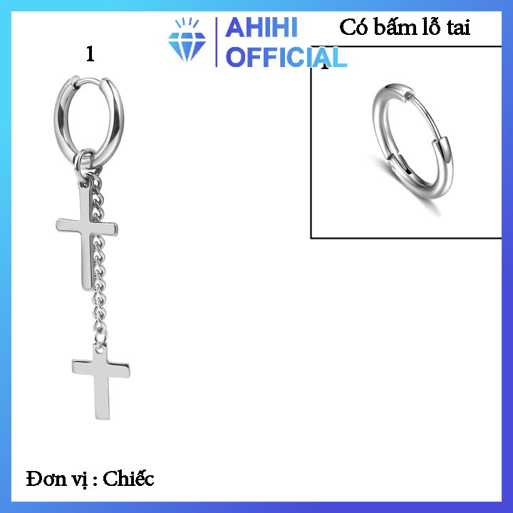 Bông tai nam inox cao cấp đẹp không gỉ 1 chiếc kpop kiểu tòn ten hình thánh giá bấm lỗ tai ahihi.official PTBTNA32