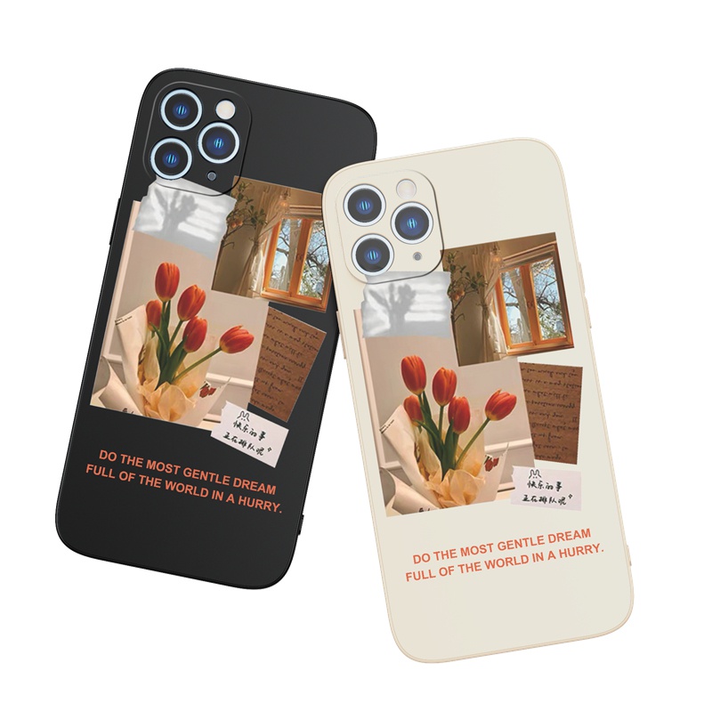 Ốp lưng iphone Ốp điện thoại SUNTAIHO silicone dẻo họa tiết hoa tulip đỏ thích hợp cho iPhone 13 12 11 Mini Pro X XR XS Max 7 8 Plus