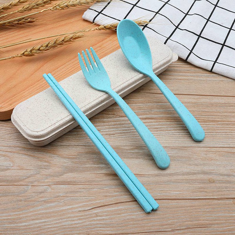 Bộ dụng cụ ăn gồm đũa muỗng nĩa làm từ rơm lúa mì cho học sinh/du lịch Zhizhong | BigBuy360 - bigbuy360.vn