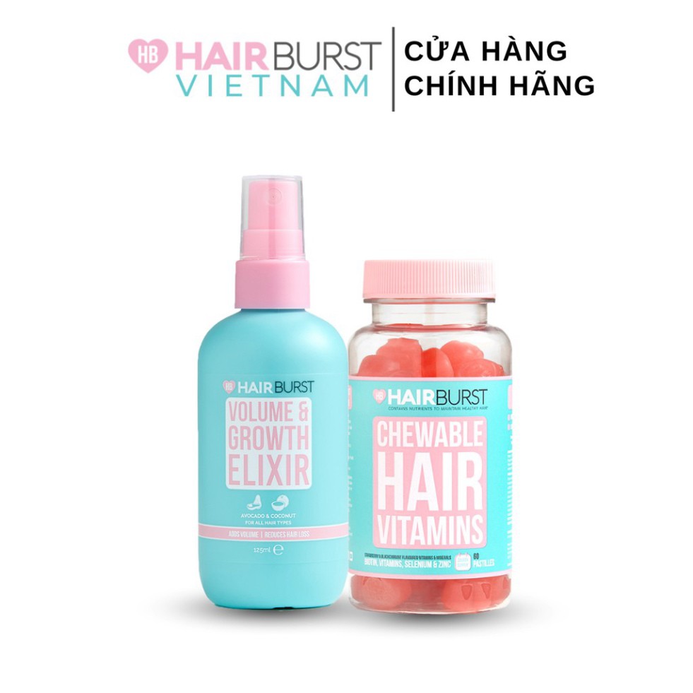 Combo Kẹo Dẻo + Xịt Dưỡng Làm Phồng, Kích Thích Mọc Tóc HAIRBURST 125ml + 60 Viên