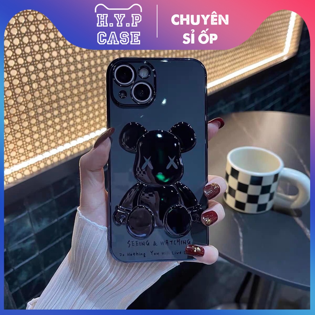 Ốp Lưng Iphone BEARBRICK Bóng Nổi 3D Viền Si Chống Bẩn Cạnh Vuông Màu Đen (02) | BigBuy360 - bigbuy360.vn
