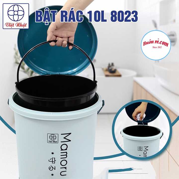 Thùng rác nhựa nắp tròn đạp chân dung tích 10L Việt Nhật (MS: 8023), Thùng rác tròn đạp chân thông minh - Br01436-1