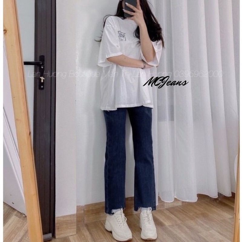 Quần jeans nữ cắt gấu.quần bò nữ ống đứng cắt gấu co dãn phong cách sành điệu