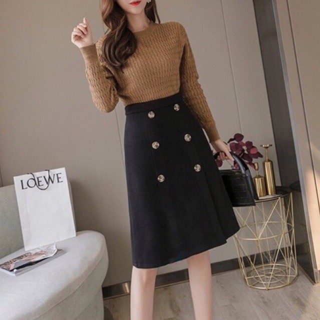 Chân váy nữ kiểu chữ a phối hai hàng cúc dài qua gối cực xinh váy đẹp nhất 2021 | BigBuy360 - bigbuy360.vn