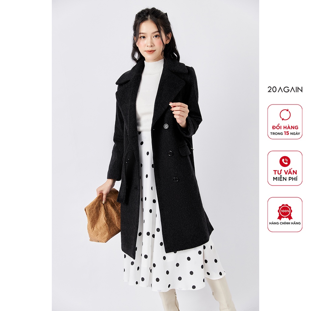 Áo khoác dạ nữ dáng dài 2 hàng cúc 20AGAIN, thiết kế thời thượng, tôn dáng, chất liệu cao cấp KDA1268 | BigBuy360 - bigbuy360.vn