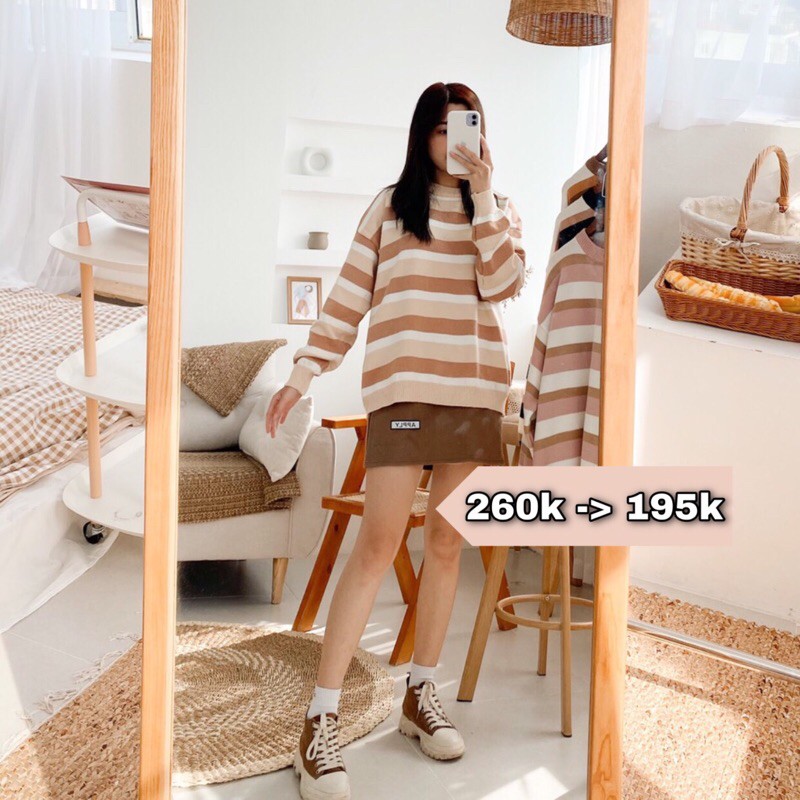 Áo len cổ tròn kẻ to chất len siêu mềm (Ảnh thật) | BigBuy360 - bigbuy360.vn