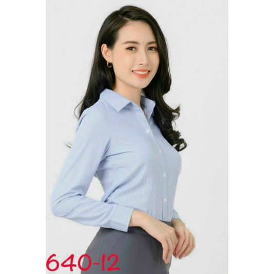 Áo sơ mi nữ Thái Hòa sọc xanh biển đậm 640-12
