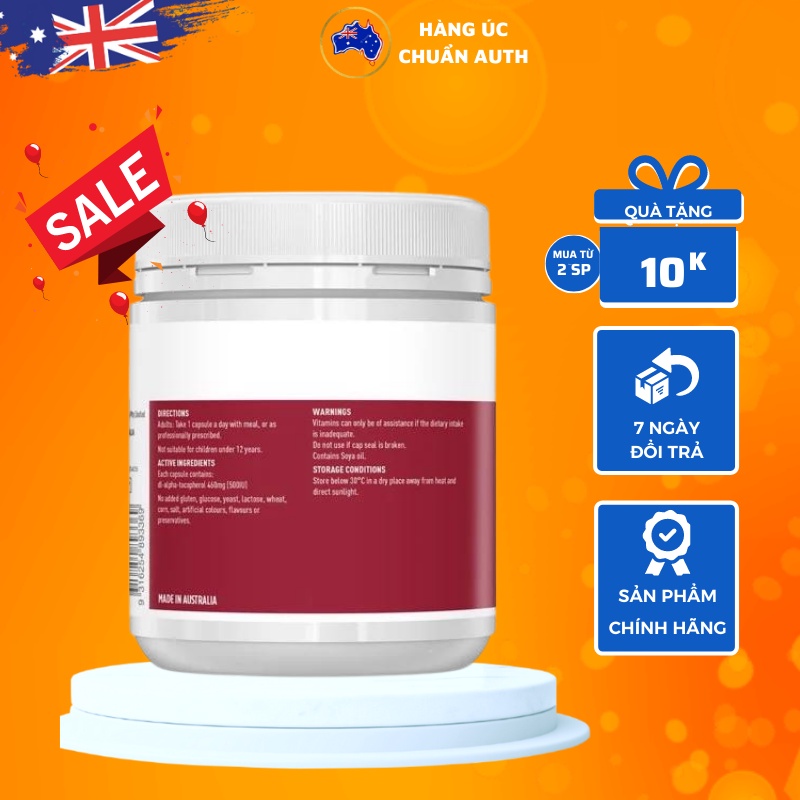 Viên uống bổ sung Vitamin E Healthy Care 500IU 200 viên của Úc