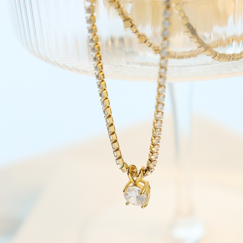 Vòng cổ thép titan mạ vàng 18K đính đá kim cương sang trọng thời trang thu đông 2021 P105