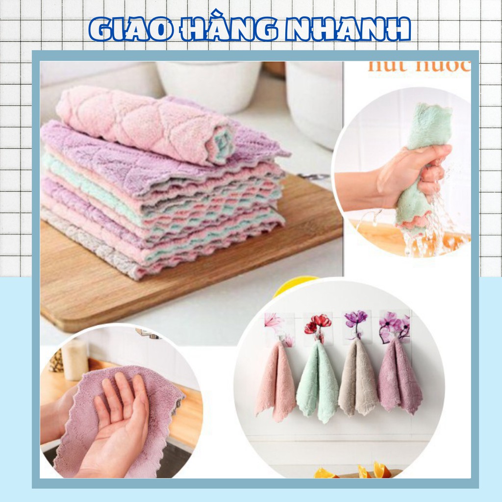 Khăn lau bếp  Khăn lau đa năng 2 LỚP siêu thấm nước , siêu mềm mịn lau bếp, lau kính, lau bát tiện lợi