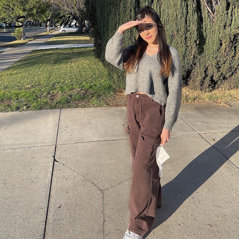 Quần Jean Ống Rộng Trơn Màu Phối Túi Xinh Xắn Dành Cho Nữ 2021 | BigBuy360 - bigbuy360.vn