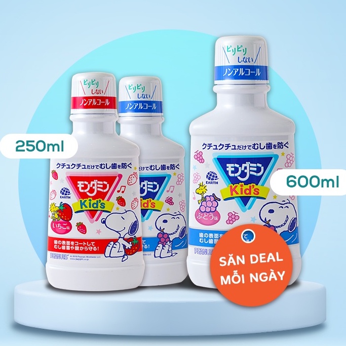 Nước Súc Miệng Cho Trẻ Em Mondahmin JR và Mondahmin Kid Nhật Bản Hương Dâu, Hương Nho (250ml và 600ml)