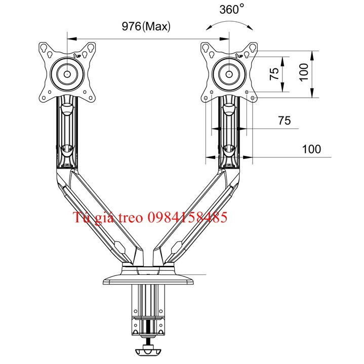 Giá treo 2 màn hình máy tính nhập khẩu F180 cho 17-27 tích hợp cổng USB