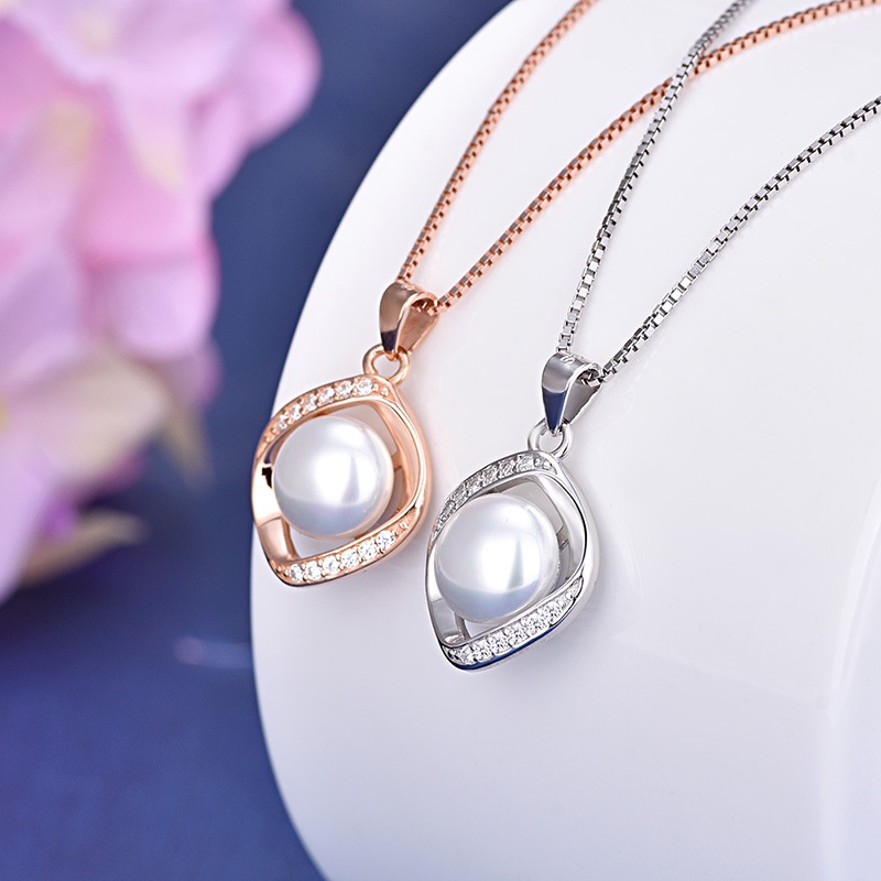 Dây Chuyền Nữ Bạc s925 Ngọc Trai Nhân tạo Khảm Chuỗi Đá Đan Chéo Thanh Lịch M1433 Bảo Ngọc Jewelry